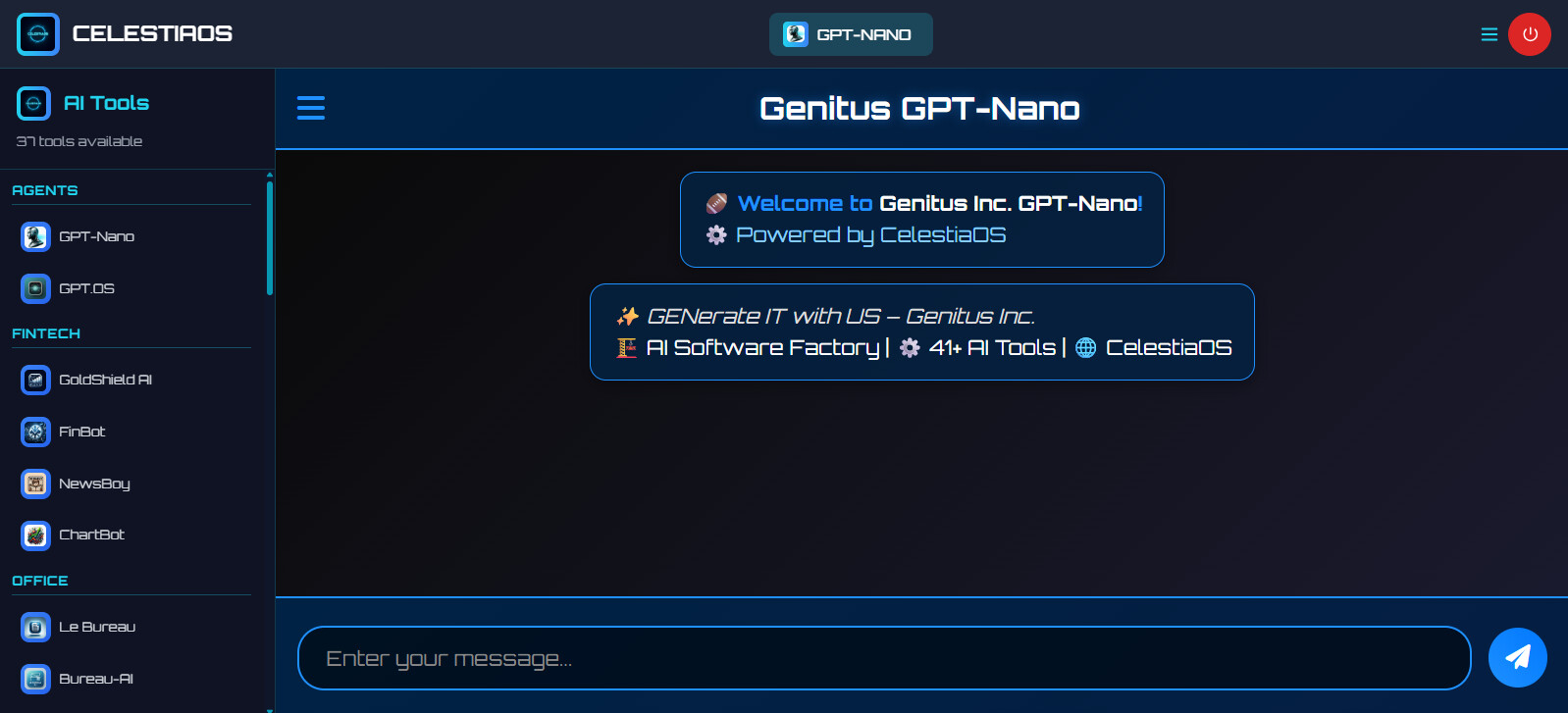 CelestiaOS GPT-Nano Interface - Advanced AI Operating System
